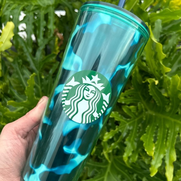 Starbucks Turquoise Green Wave Cold Cup Tumbler 24oz New 2020 Animal Print HTF - Picture 7 of 15